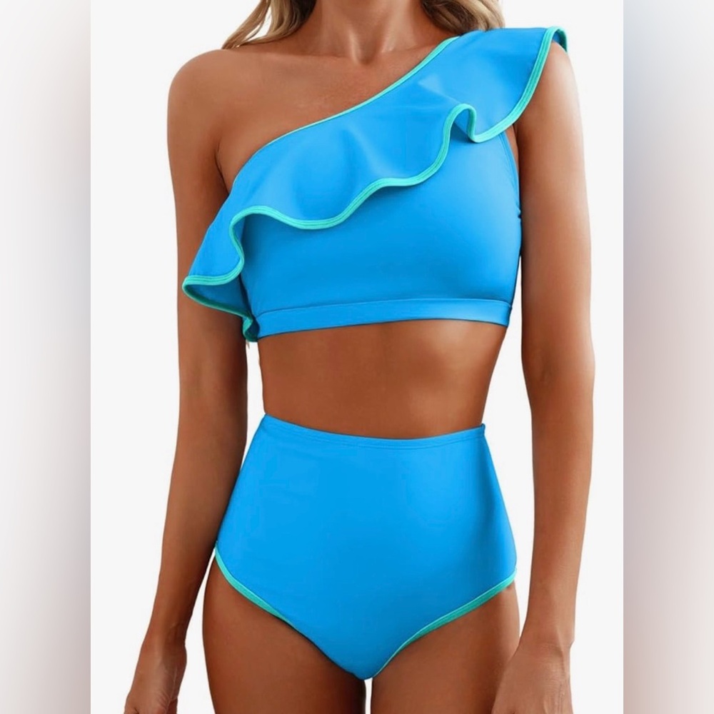 New Women’s 2 Piece One Shoulder High Waist Bikini Swimsuit / Large